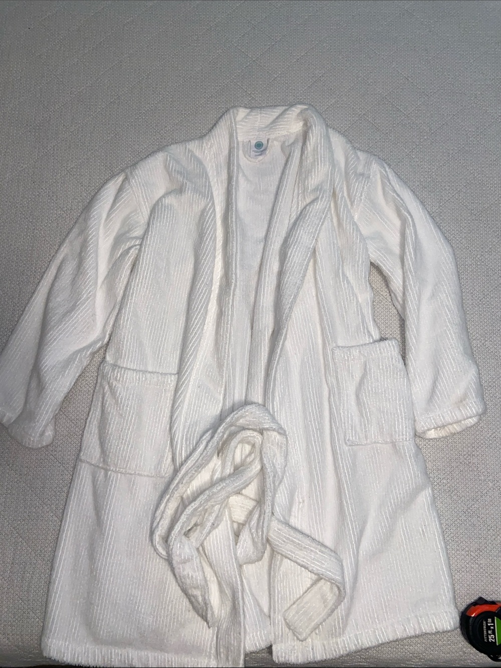 Martha Stewart White Ribbed Cotton Robe with Teal Logo Tag